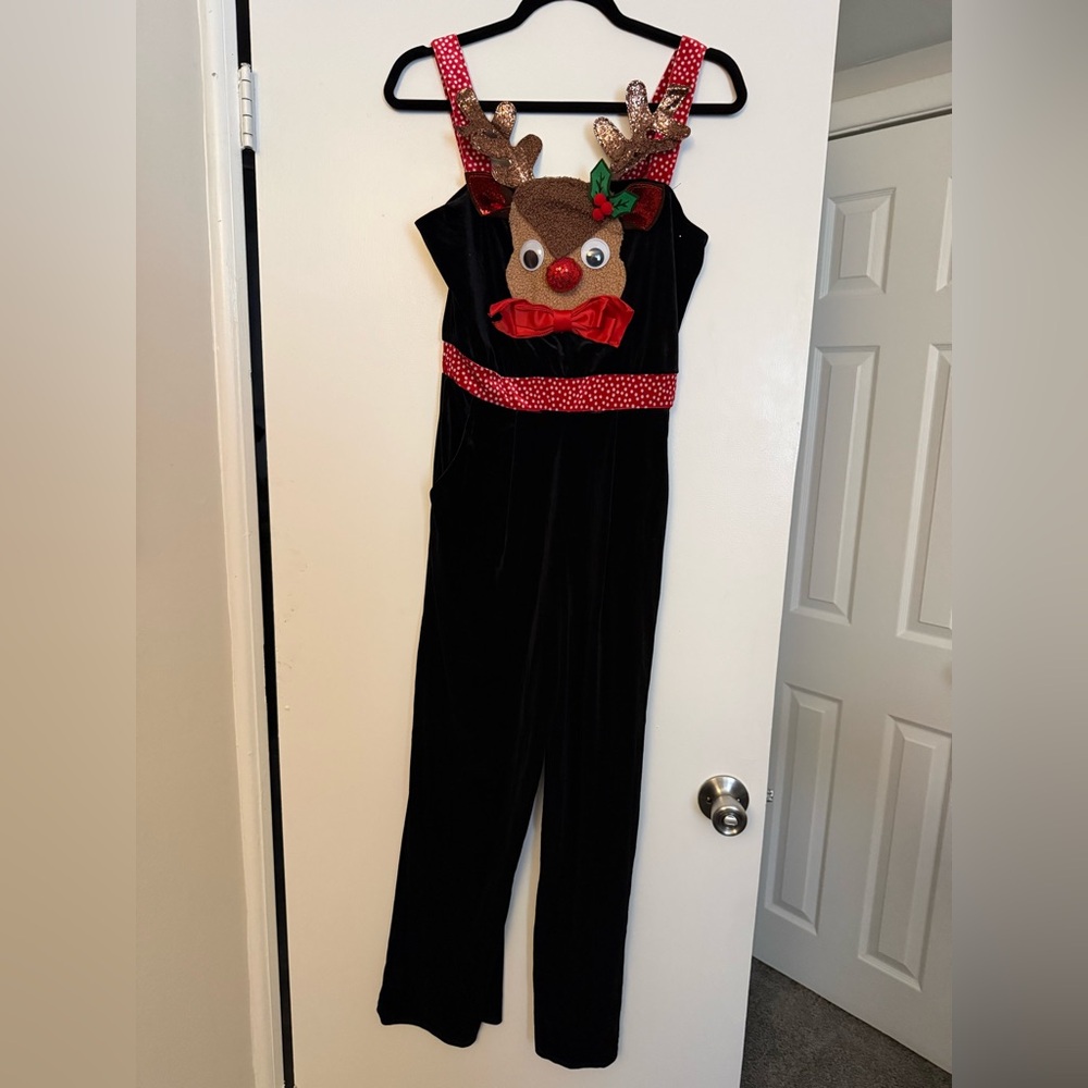 NWT Born Famous Black, Brown, and Red Reindeer Jumpsuit